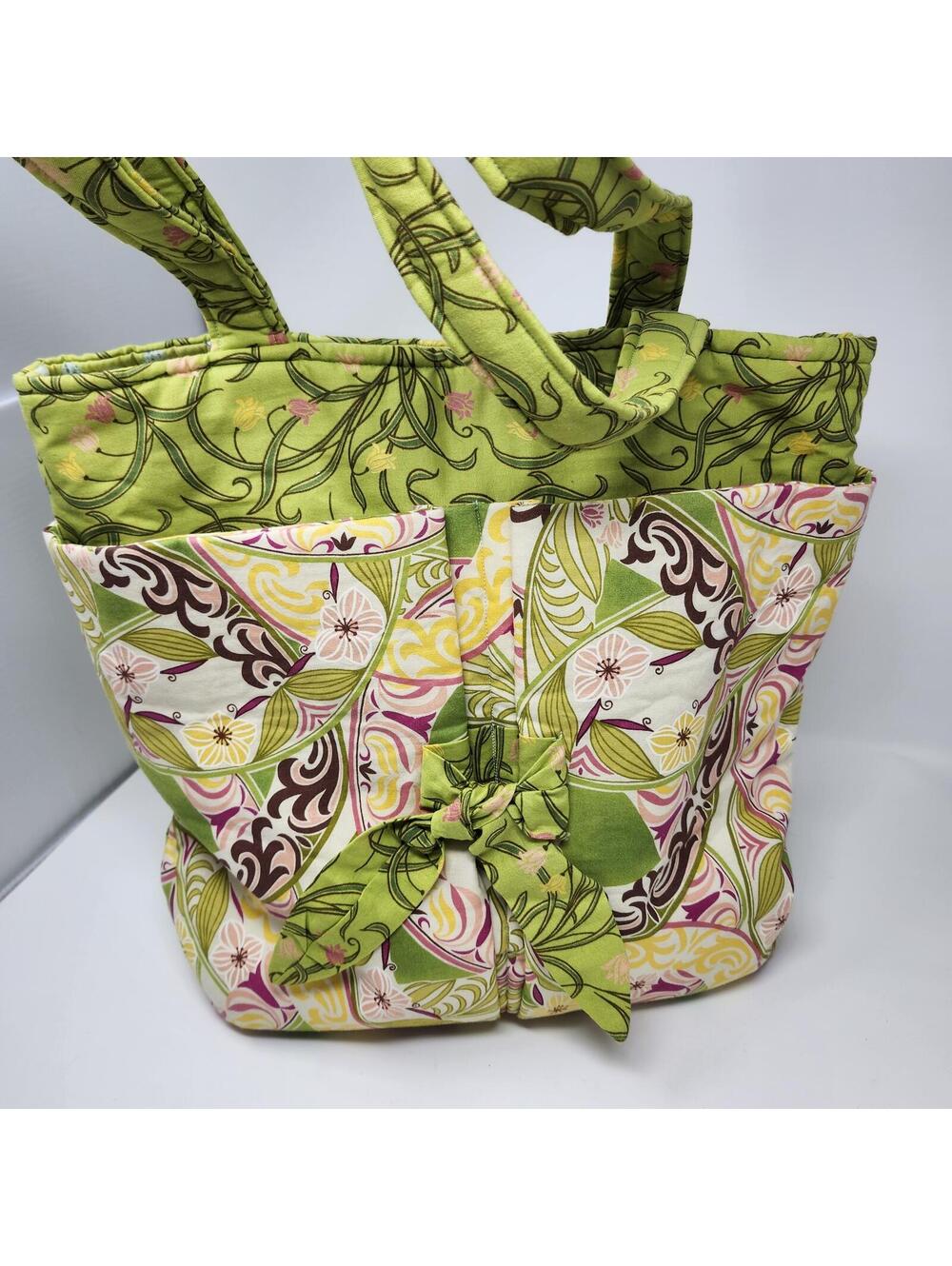Handmade Quilted Floral Tote Bag Green Cottagecore Purse